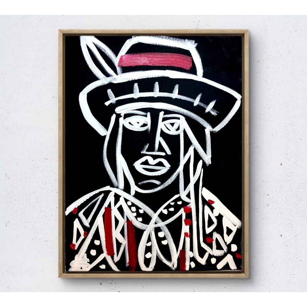 WS original native man painting 14X11 canvas acrylic abstract southwest wall art